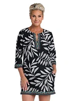 Mosaic 3/4 Sleeve Shift Dress Swim Cover Up