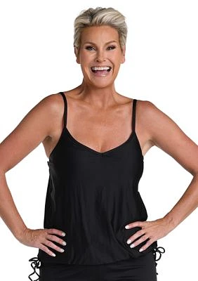 Black Blouson Tankini Swim Top