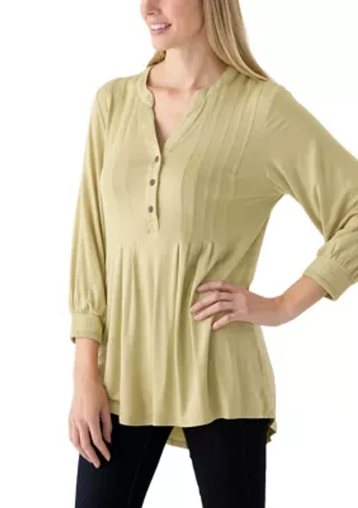 Women's 3/4 Sleeve Henley Tunic Top