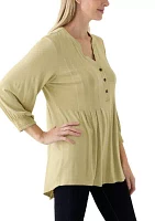 Women's 3/4 Sleeve Henley Tunic Top