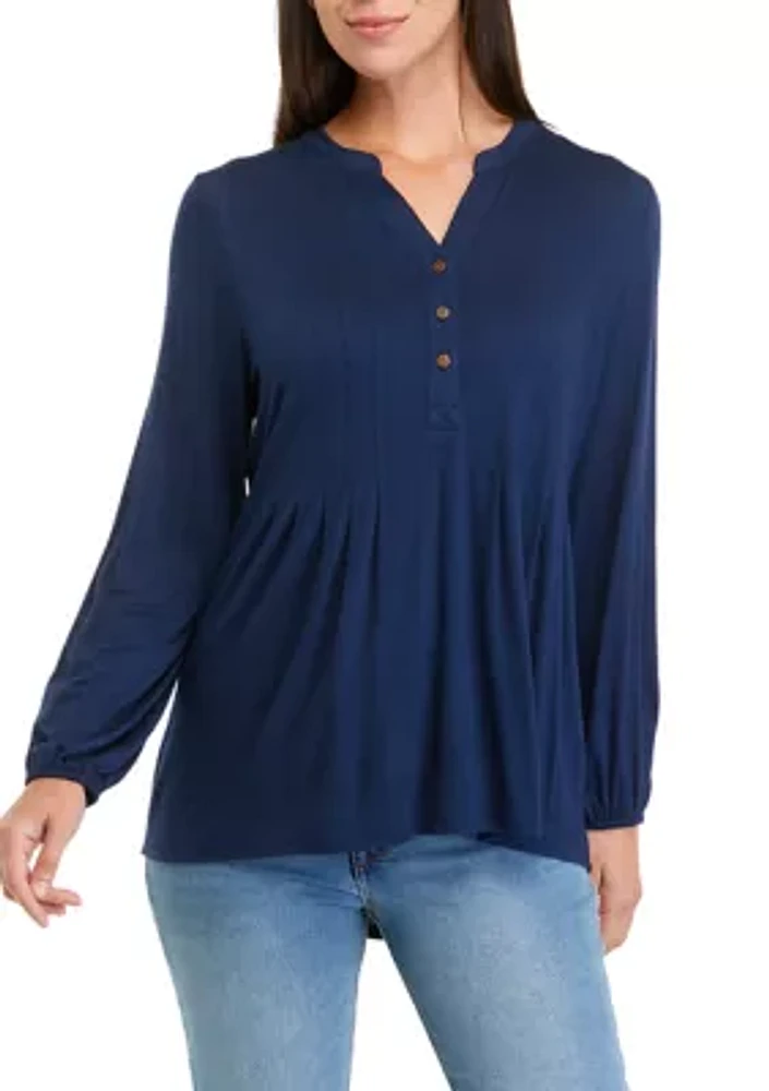 Petite Long Sleeve Tunic Henley Shirt