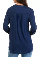 Petite Long Sleeve Tunic Henley Shirt