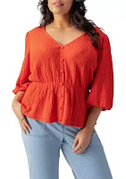 Plus Textured Button Front Blouse