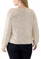 Plus Long Sleeve Sequin Top with Rib Cuff and Neckline