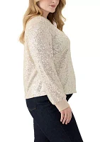 Plus Long Sleeve Sequin Top with Rib Cuff and Neckline