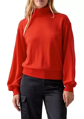 Women's Ruched Blouson Sleeve Turtleneck Top