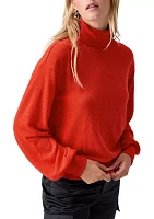 Women's Ruched Blouson Sleeve Turtleneck Top