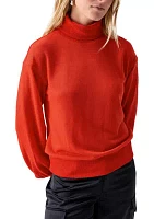 Women's Ruched Blouson Sleeve Turtleneck Top