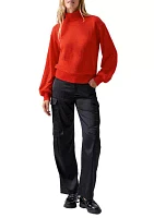 Women's Ruched Blouson Sleeve Turtleneck Top