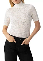 Women's Short Sleeve Lace Mock Neck Top