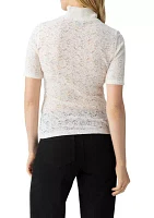 Women's Short Sleeve Lace Mock Neck Top