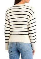 Women's Long Sleeve Stripe Split Neck Chill Vibes Sweater