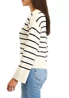 Women's Long Sleeve Stripe Split Neck Chill Vibes Sweater