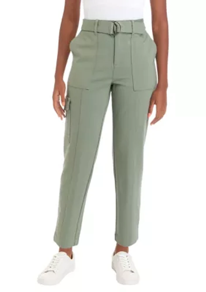 Women's High Rise Belted Straight Ankle Pants