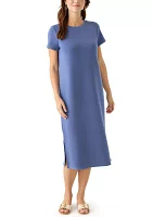 Women's Short Sleeve Split Hem Midi Dress