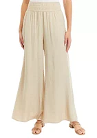 Petite Linen Like Smock Waist Wide Leg Pants