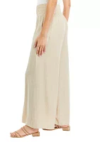 Petite Linen Like Smock Waist Wide Leg Pants