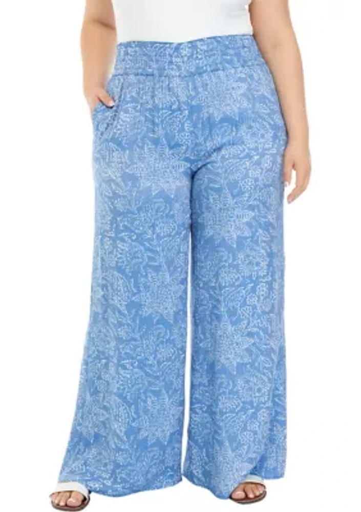 Plus Printed Linen Like Pants