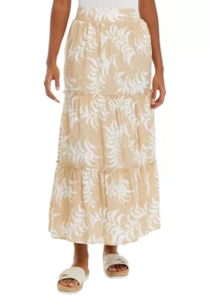 Women's Ruffle Hem Printed Midi Skirt