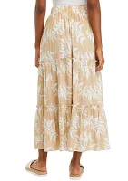 Women's Ruffle Hem Printed Midi Skirt