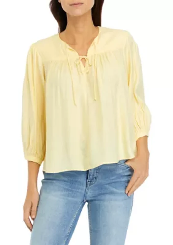 Women's 3/4 Sleeve Linen Like Peasant Blouse