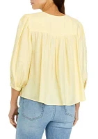 Women's 3/4 Sleeve Linen Like Peasant Blouse