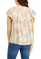 Petite Printed Linen Like Flutter Sleeve Top