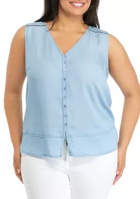 Plus Linen-Like Henley Tank