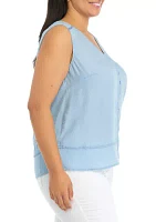 Plus Linen-Like Henley Tank