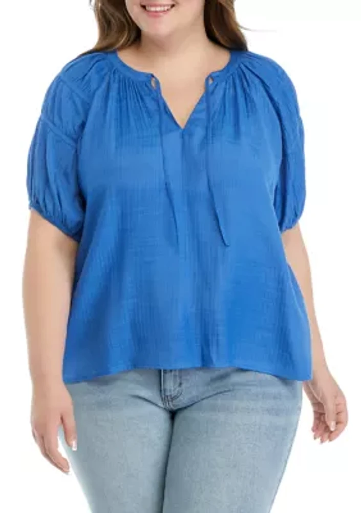 Plus Linen Like Peasant Top