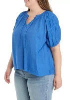 Plus Linen Like Peasant Top