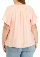 Plus Smocked Ruffle Neck Top