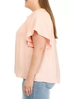 Plus Smocked Ruffle Neck Top