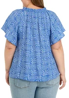 Plus Printed Smocked Neck Top