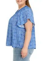 Plus Printed Smocked Neck Top