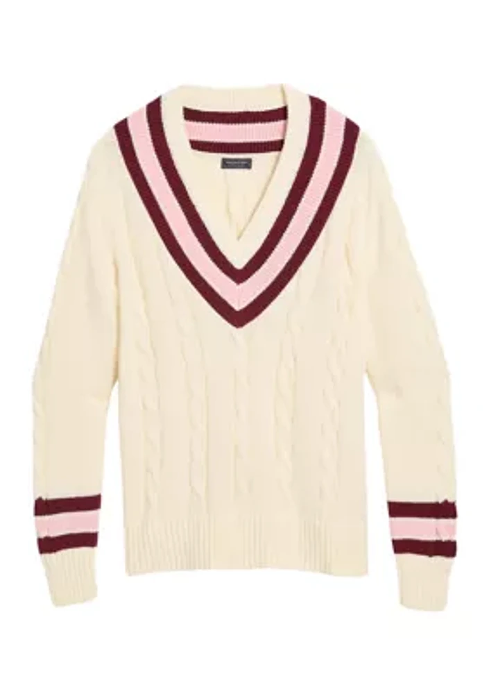 Women's Cable Knit Varsity Sweater