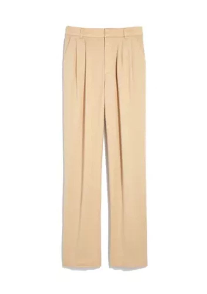 Women's Linen Blend Straight Leg Trouser Pants