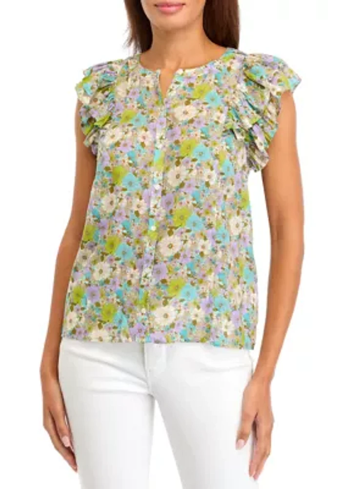 Women's Flutter Sleeve Button Down Top