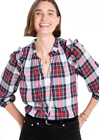 Women's Blouson Sleeve Plaid Top