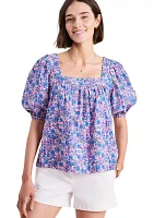 Women's Short Sleeve Square Neck Seersucker Top