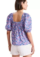 Women's Short Sleeve Square Neck Seersucker Top