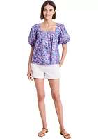 Women's Short Sleeve Square Neck Seersucker Top