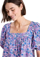 Women's Short Sleeve Square Neck Seersucker Top