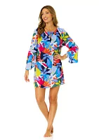 Tropical Stamp Bell Sleeve Tunic