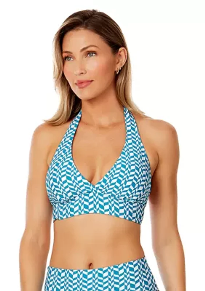 Ripple Geometric Marilyn Halter Swim Top