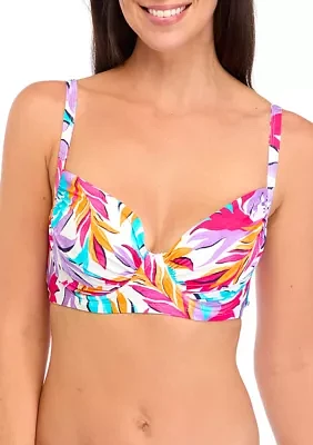 Dance Floor Palm Shirred Underwire Bra Swim Top