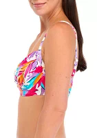 Dance Floor Palm Shirred Underwire Bra Swim Top