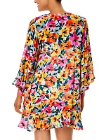 Floral Print Flounce Tunic Swim Cover Up