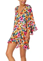 Floral Print Flounce Tunic Swim Cover Up