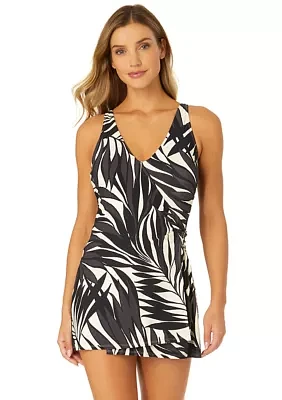 Palm Print Surplice Swimdress